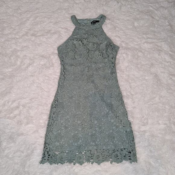 Lulus Love Poem Halter Lace Sheath Mini Dress Mint Green Size S - Picture 9 of 11